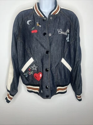 Coach 1941 Varsity Bomber Leather/ Denim Jacket  Embroidered Patches Size M $795 - Image 1 of 4