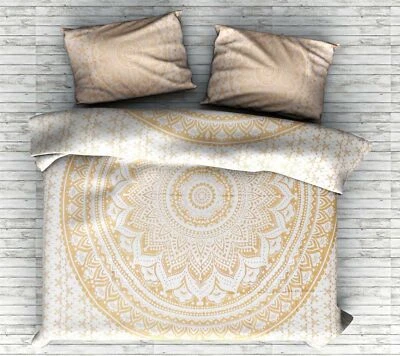 Indien Gold Ombre Mandala Quilt Duvet Cover Bedding Cotton Donna Cover Set Queen - Image 1 of 3