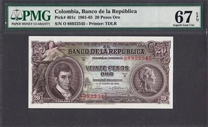 Kolumbien 20 Pesos Gold 1965 Pick-401c HERVORRAGENDER EDELSTEIN UNC PMG 67 EPQ - Bild 1 von 2