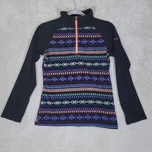 Columbia L (14-16) Mädchen Fleece Pullover Top 1/4 Reißverschluss schwarz mit rosa aztekischem Druck - Bild 1 von 13