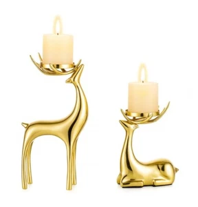 Sziqiqi Christmas Reindeer Pair Candle Holders Deer Ornament Table Decoration - Picture 1 of 4