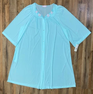 Vintage Shadowline NWT Sea Foam Teal Button Robe House Coat Women’s Plus 2x - Picture 1 of 12