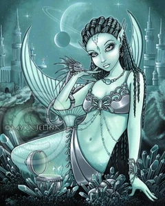 Mermaid Celestial Siren Dragon Crystal City Uli Ltd Ed CANVAS Embellished 8x10 - Picture 1 of 4