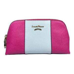 Samantha Thavasa pouch accessory case logo leather pink white unused zip closer 