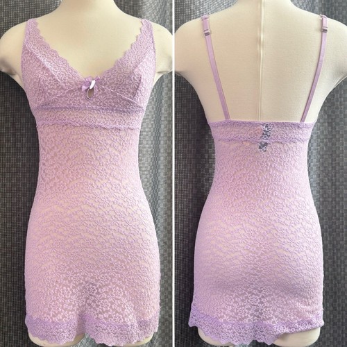 UNDERCOVER Abito slip elasticizzato nuovo con etichette Victoria’s Secret lilla viola pizzo trasparente pinup corsetto S