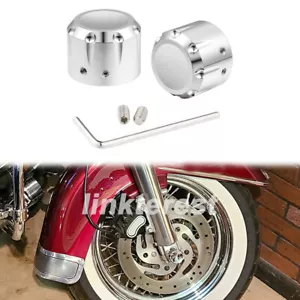 CNC Chrome Thick Cut Front Wheel Axle Nut Covers Cap Bolt for Harley Davidson - Foto 1 di 12
