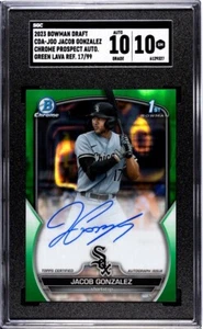 2023 BOWMAN CROMO 1er REFRACTOR DE LAVA VERDE JACOB GONZALEZ AUTO /99 SGC 10 GEMAS - Imagen 1 de 2
