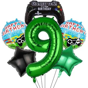 6Pcs Video Game Balloons Video Game Controller Birthday Number Mylar Foil Bal... - Picture 1 of 7