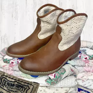 Denim Supply Ralph Lauren braune Leder & Häkel Aubrie II Stiefeletten Größe 6 - Bild 1 von 13