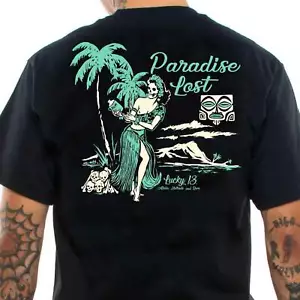 Lucky 13 Paradise Lost Men's T-Shirt Kustom Kulture Rockabilly Retro Tiki Aloha - Picture 1 of 10