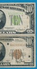 $10.1934-A North Africa Yellow Seal + $10. 1934 Lime Green Seal Ny Frn Pair