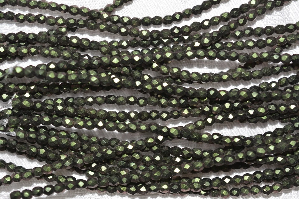 Czech Fire Polished 3mm round faceted glass beads - Polychrome Olive Mauve - Image 1 of 1
