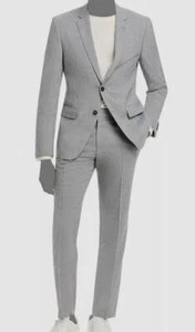 Boss Hugo Boss Men Gray H-Huge Textured Slim Fit Wool Suit Jacket Pants Size 40S - Picture 1 of 3