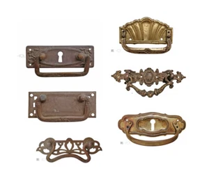 Möbelbeschläge antik alt Jugendstil Messing Griff Schlossblende - Bild 1 von 29