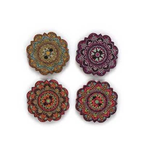 50pcs Flower Retro Series Wood Buttons Sewing Scrapbook Clothing Handmade Crafts - Picture 1 of 3