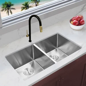 KBFmore 31" Tight Radius Undermount Double Bowl Stainless Steel Kitchen Sink - Picture 1 of 1