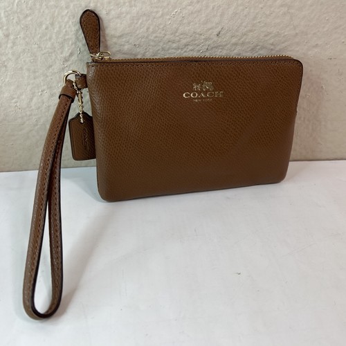 Coach Portafoglio da Polso con Zip Pelle Piombata Sella Marrone