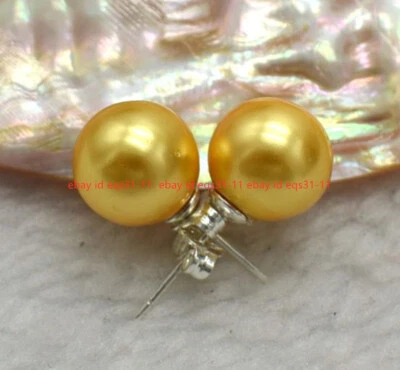 Belleza 8/10/12/14 mm Mar del Sur Concha Perla Redonda Cuentas Plata 925 Aretes Foto 1 de 4