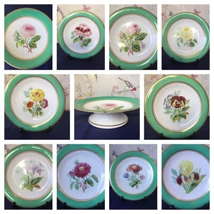 STUNNING FLORAL DESSERT PLATES AND COMPORT C.1880 POSSIBLY WORCESTER - CHOICE - Foto 1 di 31