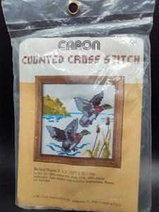 Caron Counted Cross Stitch Kit Mallard Ducks 5”x5” SEALED 1981 Vintage NOS - Bild 1 von 5
