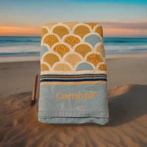 Carnival Cruise Line Logo Beach~Pool Towel Gold Blue Blue Mermaid Scales 58"x29" - Picture 1 of 2