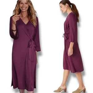 J. Jill Pure Jill 3/4 Sleeve V-Neck Viscose Side-Tie Dress Purple Women's Size M - Picture 1 of 18