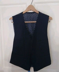 Unbranded Men's Dress Vest Sz 42 Black Pinstripe-Front White Polka Dots-Back - Picture 1 of 3