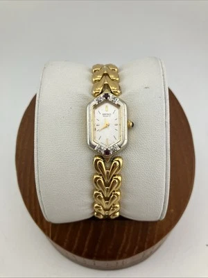 Vtg Seiko Ladies 14mm Watch Gold Tone Diamond/Red Ruby Bezel 6" 1F20-6A19 - RUNS - Image 1 of 4
