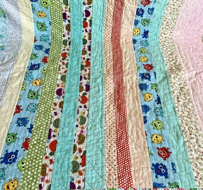 Cartoon Monster Baby Blanket 38”x 41” Handmade Machine Quilted Colorful Crib - Image 1 of 4