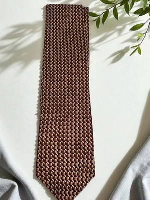 Corbata de seda marrón Calvin Klein patrón geométrico clásica vintage para hombre Foto 1 de 4