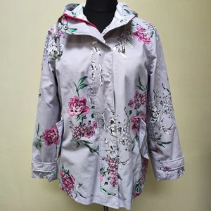 Joules Right As Rain Chaqueta Impermeable Rosa Floral Largo Medio Talla 14 Capucha Bolsillo - Imagen 1 de 16