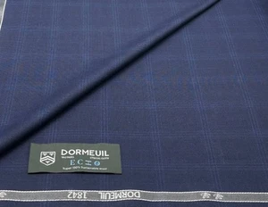 Navy Blue Check Echo All Wool Fabric Suiting Fabric By Dormeuil 4.20 m x 1.50m - Picture 1 of 6