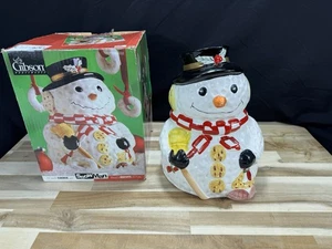 ✅Vintage ✅Gibson Snowman Ceramic Cookie Jar ✅10” Tall ✅1997 ✅ Holiday Christmas - Picture 1 of 11