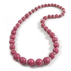 Graduated Wooden Bead Long Necklace in Pink/Black - 80cm Long - Picture 1 of 6