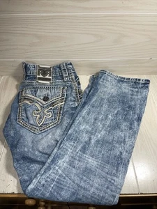 Rock Revival Jeans "Donato" Destroyed Leather Inserts Boot 34 X 30 - Picture 1 of 12