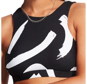 Seafolly Active Bikini Top 8 Swimsuit Black White Womens High Neck Tankini New - Picture 1 of 10