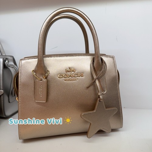 Borsa Coach Cw024 Andrea nuova con etichette pelle liscia perlata argento argento chiaro