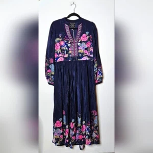 Johnny Was Valeria Maxikleid Seide Blumen Perlen bestickt Damen Medium NEU - Bild 1 von 9