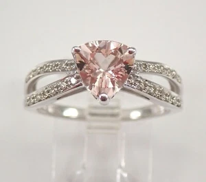 White Gold Diamond and Trillion Morganite Engagement Ring Size 7 FREE SIZING - Picture 1 of 6