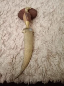 Antique 130-Year-Old Middle Eastern Dagger with Engraved Brass Sheath & Carved W - Picture 1 of 2