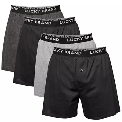 Lucky Brand Knit Boxer Shorts Cotton Assorted Black/Gray Color Underwear 4 Pack - Image 1 of 4