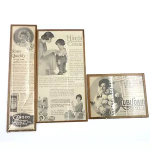 3 Authentic vintage ads Rubifoam Caroco Hinds framed 1905 - 1924 - Picture 1 of 8