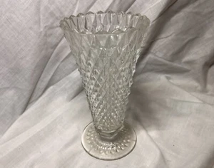 Vintage Clear Glass Vase, Diamond Pattern, Trumpet Shaped, Floral Decor - Picture 1 of 10