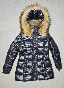 S13 NYC Girls Glossy Down Faux Fur-Trim Hooded Puffer Jacket SZ 4 Toddler - Picture 1 of 6