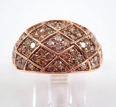 Alianza de boda con racimo abovedado anillo de aniversario de diamantes color coñac color oro rosa macizo Foto 1 de 4