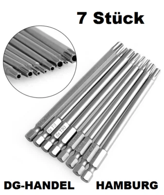 7 tlg Torx Bit Set 100mm LANG LOCH 1/4" T8 T10 T15 T20 T25 T27 T30 Sicherheit