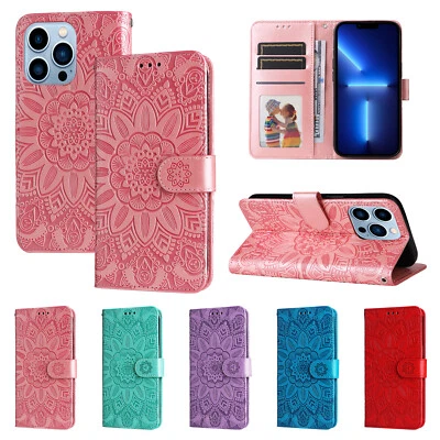 Embossing PU Leather Flip Wallet Case Phone Cover for iPhone 13 11 14 12 Pro Max - Image 1 of 4