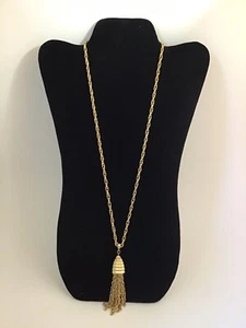 VTG Statement MONET Gold Tone TASSEL PENDANT Necklace Rope Chain - Picture 1 of 4