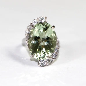 Green Amethyst / White Topaz 925 SS Rhodium Ring - Picture 1 of 4