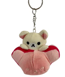 JAPAN San-X Rilakkuma Khaki Bear Sweet HEART Pink MEDIUM Plush Key Bag Clip Ring - Picture 1 of 4